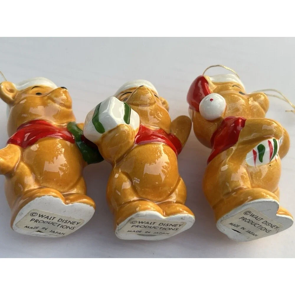 Vintage 70’s 3 Winnie the Pooh Disney Productions Japan Christmas Ornaments